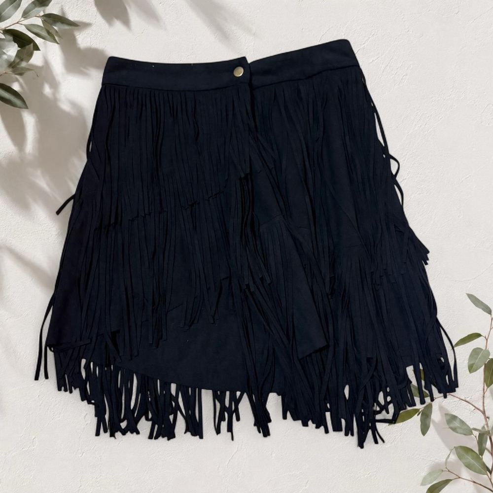Blue B Collection Black Fringe Mini Skirt Western Festival Cowgirl Size S